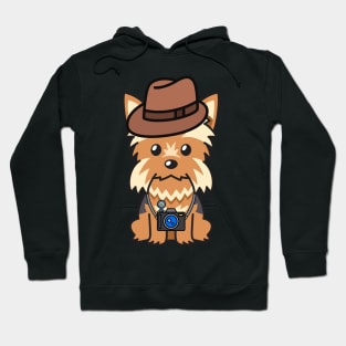 Funny Yorkshire Terrier is holding a camera Hoodie